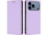 Custodia In Pelle Per Iphone 17 Pro, Custodia Magnetica In Finto Cuoio Con Supporto Viola Chiaro