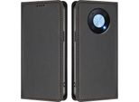 Custodia In Pelle Per Huawei Nova Y90, Flip Case Magnetico In Finto Cuoio Con Supporto Nero