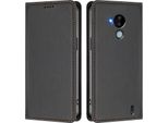 Custodia In Pelle Per Nokia C30, Flip Case Magnetico In Finto Cuoio Con Supporto Nero