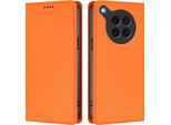 Custodia In Pelle Per Oppo Find X8S, Custodia Flip Magnetica In Finto Cuoio Con Supporto Arancione