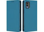Custodia Per Telefono Cellulare Per Nokia C32, Flip Cover In Finto Cuoio Antiurto Magnetica Con Supporto Blu