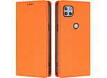 Custodia Per Motorola Moto G 5G 2020, Custodia Magnetica Antiurto Con Supporto In Finto Cuoio Flip Cover Arancione