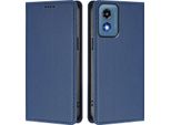 Custodia In Pelle Per Motorola Moto G 5G 2024, Custodia Flip Magnetica In Finto Cuoio Con Supporto Blu Scuro