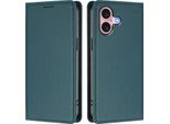 Custodia Per Iphone 16, Flip Cover In Finto Cuoio Antiurto Magnetica Con Supporto Verde