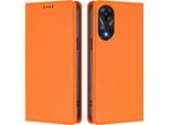 Custodia In Pelle Per Oppo A78 4G, Custodia Magnetica In Finto Cuoio Con Supporto Arancione