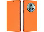 Custodia In Pelle Per Honor Magic5 Pro, Custodia Flip Magnetica In Finto Cuoio Con Supporto Arancione