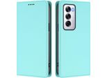 Custodia Per Oppo Reno12 5G, Flip Cover In Finto Cuoio Antiurto Magnetica Con Supporto Turchese