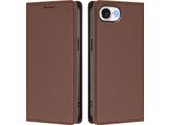 Custodia Per Iphone 16E, Flip Cover In Finto Cuoio Antiurto Magnetica Con Supporto Marrone