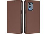 Custodia In Pelle Per Nokia X30, Flip Case Magnetico In Finto Cuoio Con Supporto Marrone