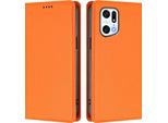 Custodia In Pelle Per Oppo Find X5 Pro, Custodia Flip Magnetica In Finto Cuoio Con Supporto Arancione