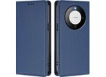 Custodia Per Huawei Mate 60, Flip Cover In Finto Cuoio Antiurto Magnetica Con Supporto Blu Scuro