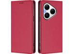 Custodia Per Huawei Pura 80, Flip Cover In Finto Cuoio Antiurto Magnetica Con Supporto Rosso