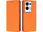 Custodia Per Oppo Reno8 Pro 5G, Custodia Magnetica Antiurto Con Supporto In Finto Cuoio Flip Cover Arancione