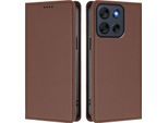 Custodia In Pelle Per Motorola Moto G56, Custodia Magnetica In Finto Cuoio Con Supporto Marrone