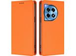 Custodia In Pelle Per Oneplus 12, Flip Case Magnetico In Finto Cuoio Con Supporto Arancione