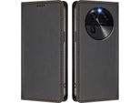 Custodia In Pelle Per Oppo Find X6, Flip Case Magnetico In Finto Cuoio Con Supporto Nero