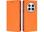 Custodia In Pelle Per Huawei Mate 70 Pro/Mate 70 Pro+, Custodia Flip Magnetica In Finto Cuoio Con Supporto Arancione