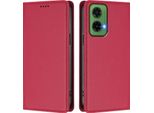 Custodia In Pelle Per Motorola Moto G35, Custodia Flip Magnetica In Finto Cuoio Con Supporto Rosso
