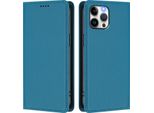 Custodia Per Iphone 12 Pro Max, Flip Cover In Finto Cuoio Antiurto Magnetico Con Supporto Blu