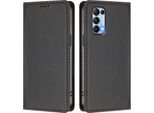 Custodia Per Oppo Find X3 Lite, Flip Cover In Finto Cuoio Antiurto Magnetica Con Supporto Nero