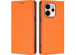 Custodia In Pelle Per Oppo Reno15 5G, Custodia Magnetica In Finto Cuoio Con Supporto Arancione
