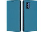 Custodia In Pelle Per Nokia C300, Flip Case Magnetico In Finto Cuoio Con Supporto Lake Blu