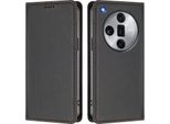 Custodia In Pelle Per Oppo Find X7 Ultra, Flip Case Magnetico In Finto Cuoio Con Supporto Nero
