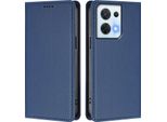 Custodia Per Oppo Reno8 5G, Flip Cover In Finto Cuoio Antiurto Magnetica Con Supporto Blu Scuro