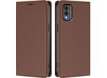 Custodia Per Cellulare Per Nokia C32, Flip Cover In Finto Cuoio Antiurto Magnetica Con Supporto Marrone