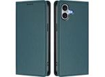 Custodia In Pelle Per Iphone 16 Plus, Flip Case Magnetico In Finto Cuoio Con Supporto Verde