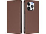 Custodia Per Iphone 14 Pro, Flip Cover In Finto Cuoio Antiurto Magnetica Con Supporto Marrone