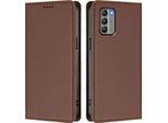 Custodia In Pelle Per Nokia G400, Custodia Flip Magnetica In Finto Cuoio Con Supporto Marrone