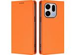 Custodia Per Oppo Find X9, Flip Cover In Finto Cuoio Antiurto Magnetica Con Supporto Arancione