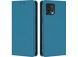 Custodia In Pelle Per Motorola Moto G72, Custodia Flip Magnetica In Finto Cuoio Con Supporto Lake Blu