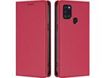 Custodia In Pelle Per Samsung Galaxy A21S, Flip Case Magnetico In Finto Cuoio Con Supporto Rosso