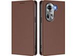 Custodia Per Oppo Reno11 5G, Flip Cover In Finto Cuoio Antiurto Magnetica Con Supporto Marrone