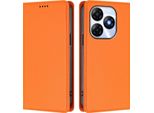 Custodia In Pelle Per Itel P55 4G, Custodia Flip Magnetica In Finto Cuoio Con Supporto Arancione
