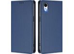 Custodia In Pelle Per Iphone Xr, Flip Case Magnetico In Finto Cuoio Con Supporto Blu Scuro
