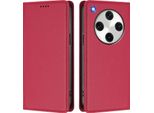 Custodia In Pelle Per Oppo Find X8 Pro, Custodia Magnetica In Finto Cuoio Con Supporto Rosso