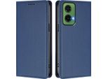 Custodia Per Motorola Moto G35, Flip Cover In Finto Cuoio Antiurto Magnetica Con Supporto Blu Scuro
