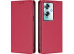 Custodia Per Oppo A79 5G, Flip Cover In Finto Cuoio Antiurto Magnetica Con Supporto Rosso