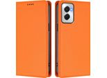 Custodia Per Motorola Moto G Power 2024 5G, Flip Cover In Finto Cuoio Antiurto Magnetica Con Supporto Arancione
