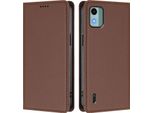 Custodia In Pelle Per Nokia C12, Custodia Flip Magnetica In Finto Cuoio Con Supporto Marrone