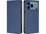 Custodia In Pelle Per Iphone 17 Pro, Flip Case Magnetico In Finto Cuoio Con Supporto Blu Scuro
