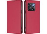 Custodia Per Telefono Cellulare Per Oneplus 10T, Flip Cover In Finto Cuoio Antiurto Magnetica Con Supporto Rosso