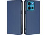 Custodia Per Motorola Moto G75 5G, Flip Cover In Finto Cuoio Antiurto Magnetica Con Supporto Blu Scuro