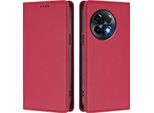 Custodia Per Telefono Cellulare Per Oneplus 11R, Flip Cover In Finto Cuoio Antiurto Magnetica Con Supporto Rosso