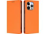 Custodia Per Iphone 13 Pro, Flip Cover In Finto Cuoio Antiurto Magnetica Con Supporto Arancione