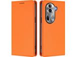 Custodia Per Oppo Reno11 Pro 5G, Flip Cover In Finto Cuoio Antiurto Magnetica Con Supporto Arancione