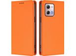 Custodia In Pelle Per Motorola Moto G Stylus 2023 4G, Custodia Flip Magnetica In Finto Cuoio Con Supporto Arancione